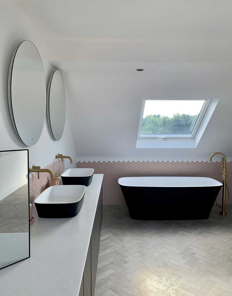 An ensuite bathroom to a loft conversion bedroom installation built by topflite loft conversions in northwest england